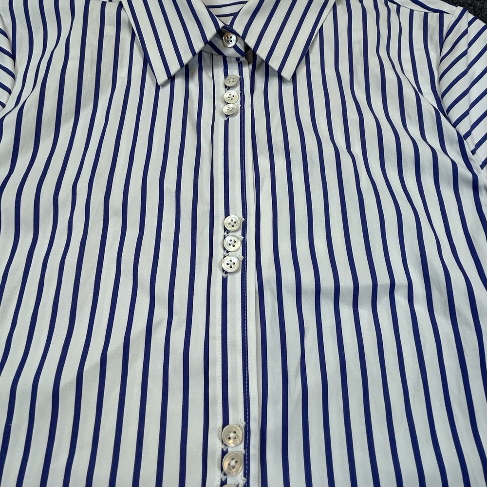 Elle Sasson 4 36 Blue White 100% Cotton Striped Button Down Shirt Top Asymmetric - Picture 4 of 9